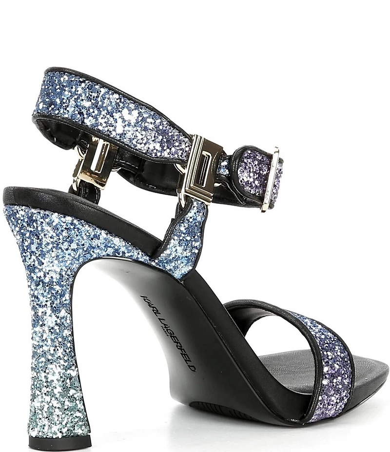 KARL LAGERFELD PARIS Dorcie Ombre Glitter Buckle Hardware Ankle Strap High Heel Sandals