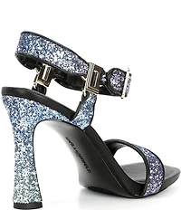 KARL LAGERFELD PARIS Dorcie Ombre Glitter Buckle Hardware Ankle Strap High Heel Sandals