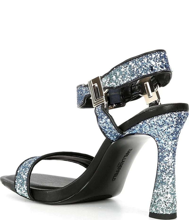 KARL LAGERFELD PARIS Dorcie Ombre Glitter Buckle Hardware Ankle Strap High Heel Sandals