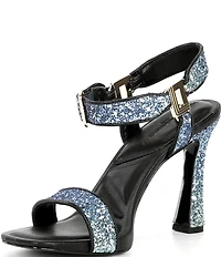 KARL LAGERFELD PARIS Dorcie Ombre Glitter Buckle Hardware Ankle Strap High Heel Sandals