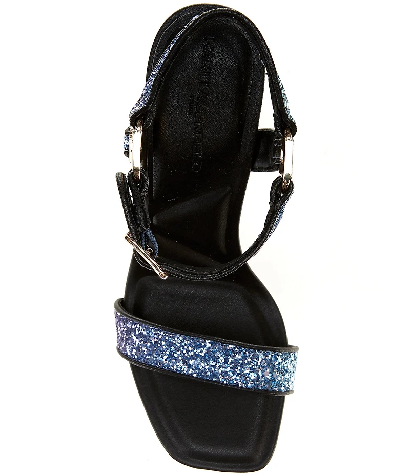 KARL LAGERFELD PARIS Dorcie Ombre Glitter Buckle Hardware Ankle Strap High Heel Sandals