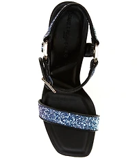 KARL LAGERFELD PARIS Dorcie Ombre Glitter Buckle Hardware Ankle Strap High Heel Sandals