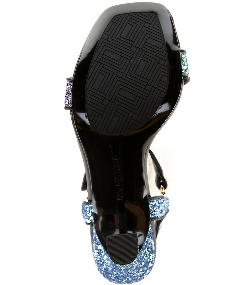 KARL LAGERFELD PARIS Dorcie Ombre Glitter Buckle Hardware Ankle Strap High Heel Sandals
