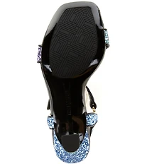 KARL LAGERFELD PARIS Dorcie Ombre Glitter Buckle Hardware Ankle Strap High Heel Sandals