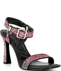 KARL LAGERFELD PARIS Dorcie Ombre Glitter Buckle Hardware Ankle Strap High Heel Sandals