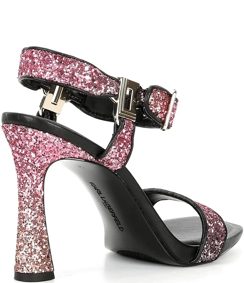 KARL LAGERFELD PARIS Dorcie Ombre Glitter Buckle Hardware Ankle Strap High Heel Sandals