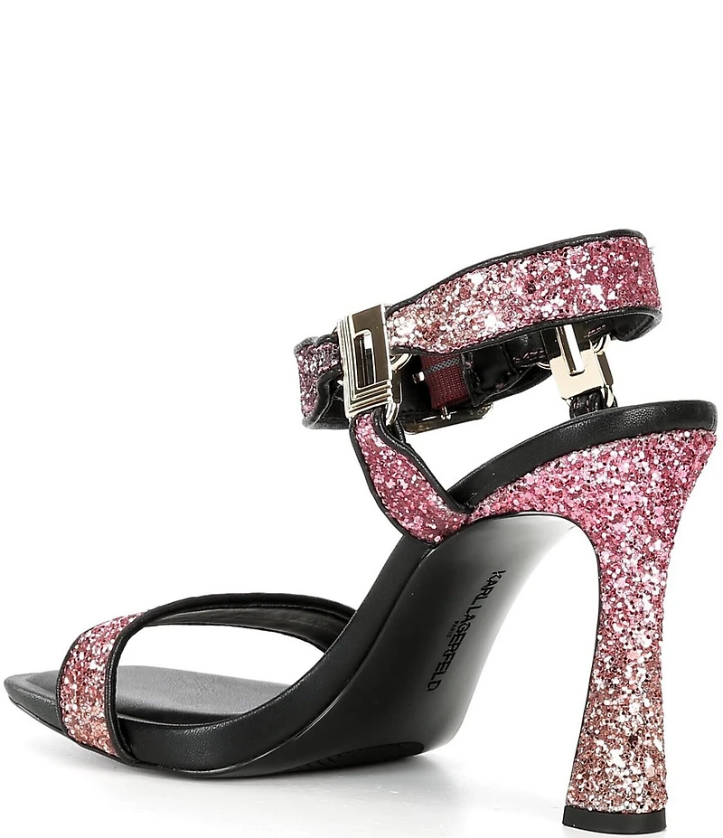 KARL LAGERFELD PARIS Dorcie Ombre Glitter Buckle Hardware Ankle Strap High Heel Sandals