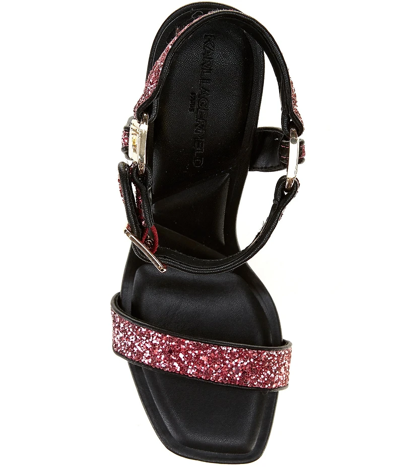 KARL LAGERFELD PARIS Dorcie Ombre Glitter Buckle Hardware Ankle Strap High Heel Sandals