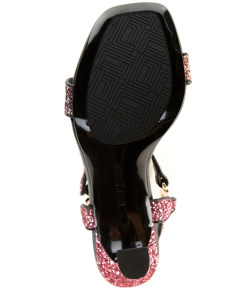 KARL LAGERFELD PARIS Dorcie Ombre Glitter Buckle Hardware Ankle Strap High Heel Sandals