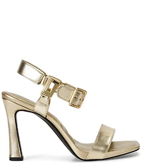 KARL LAGERFELD PARIS Dorcie Leather Buckle Hardware Ankle Strap Dress Sandals