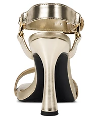 KARL LAGERFELD PARIS Dorcie Leather Buckle Hardware Ankle Strap Dress Sandals
