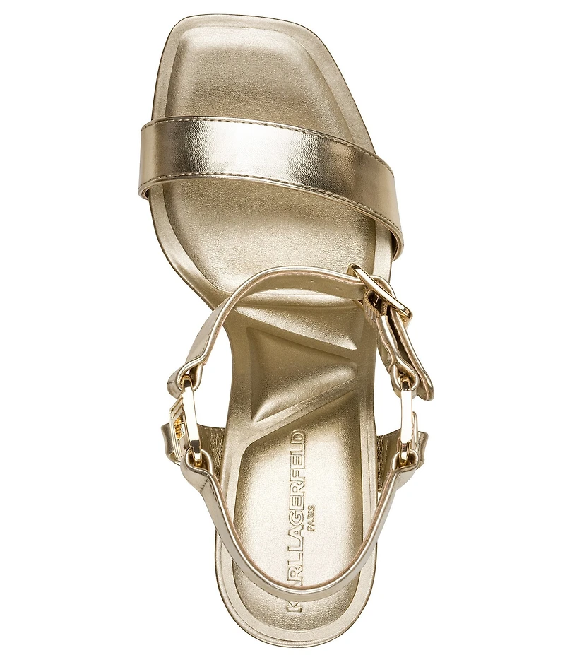 KARL LAGERFELD PARIS Dorcie Leather Buckle Hardware Ankle Strap Dress Sandals