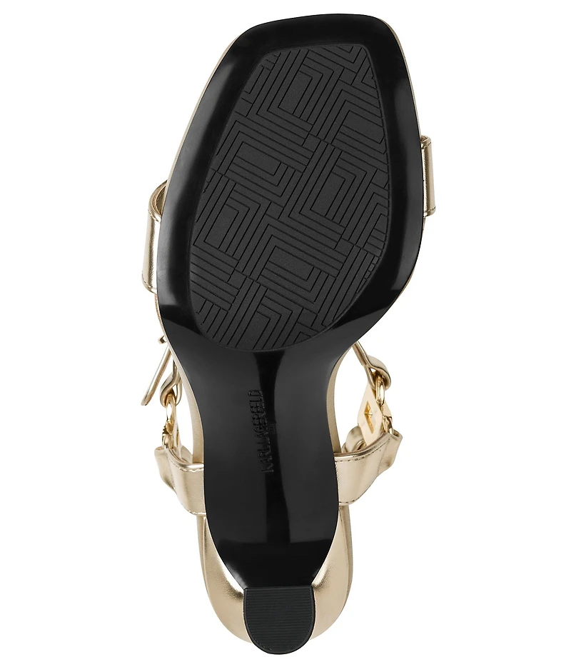 KARL LAGERFELD PARIS Dorcie Leather Buckle Hardware Ankle Strap Dress Sandals