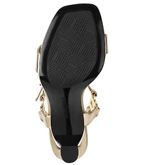 KARL LAGERFELD PARIS Dorcie Leather Buckle Hardware Ankle Strap Dress Sandals