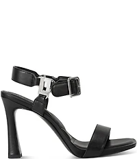 KARL LAGERFELD PARIS Dorcie Leather Buckle Hardware Ankle Strap Dress Sandals