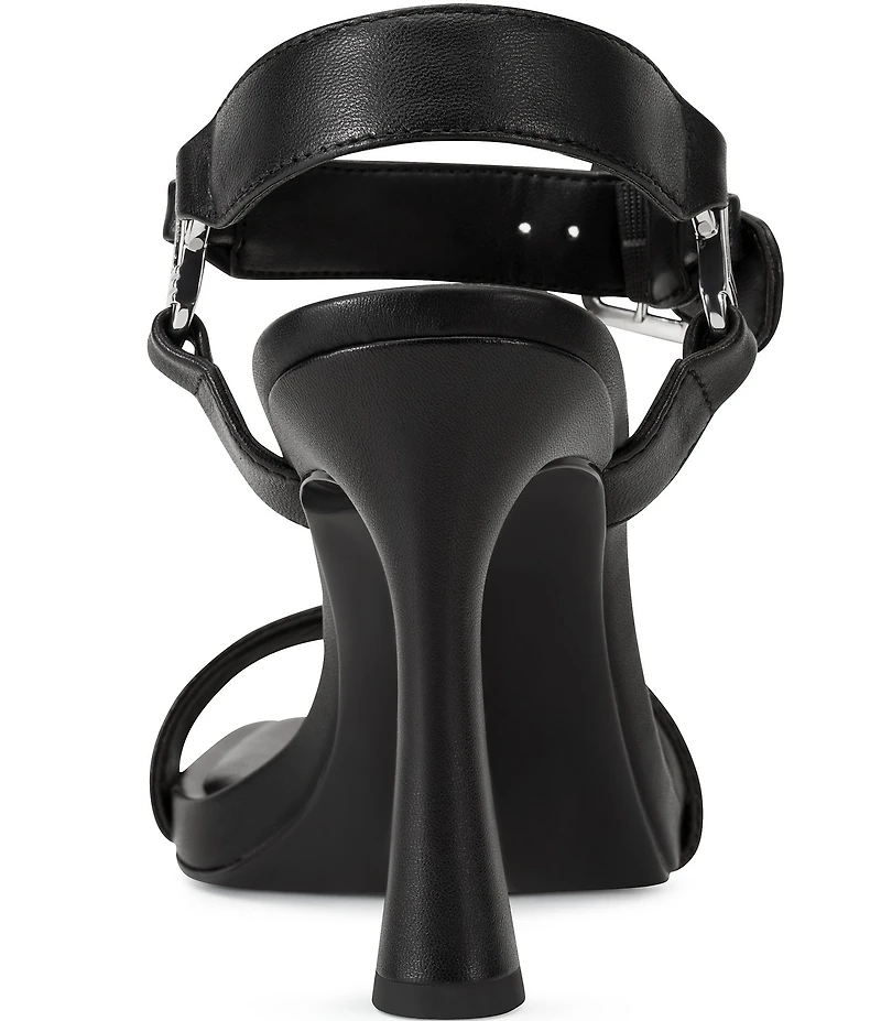KARL LAGERFELD PARIS Dorcie Leather Buckle Hardware Ankle Strap Dress Sandals