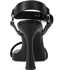 KARL LAGERFELD PARIS Dorcie Leather Buckle Hardware Ankle Strap Dress Sandals