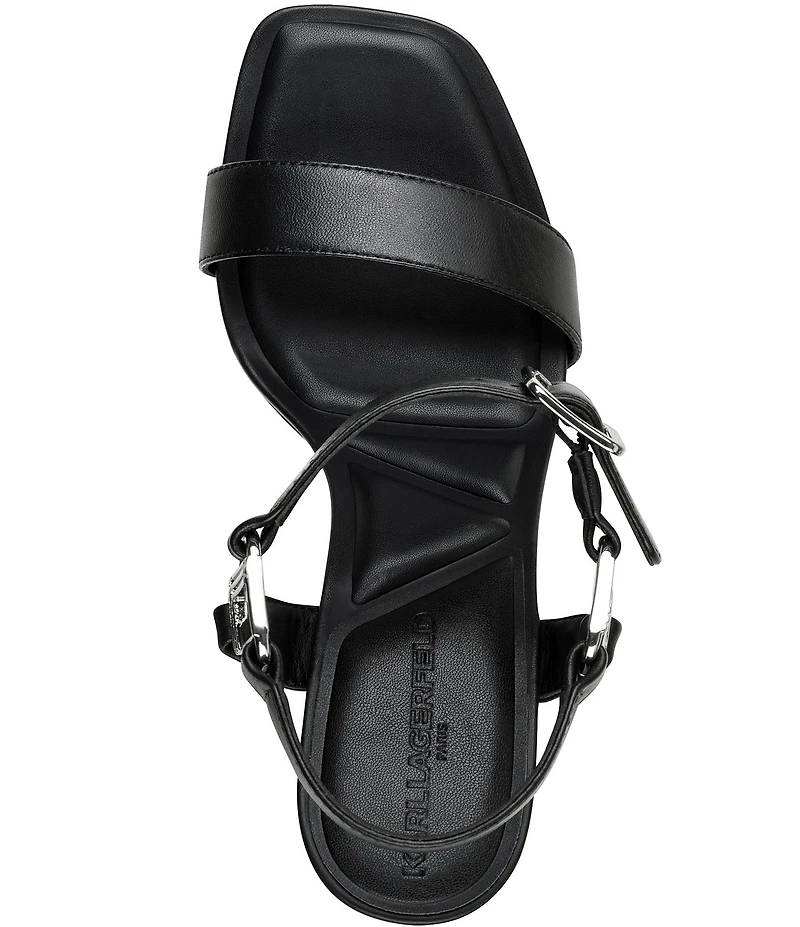 KARL LAGERFELD PARIS Dorcie Leather Buckle Hardware Ankle Strap Dress Sandals