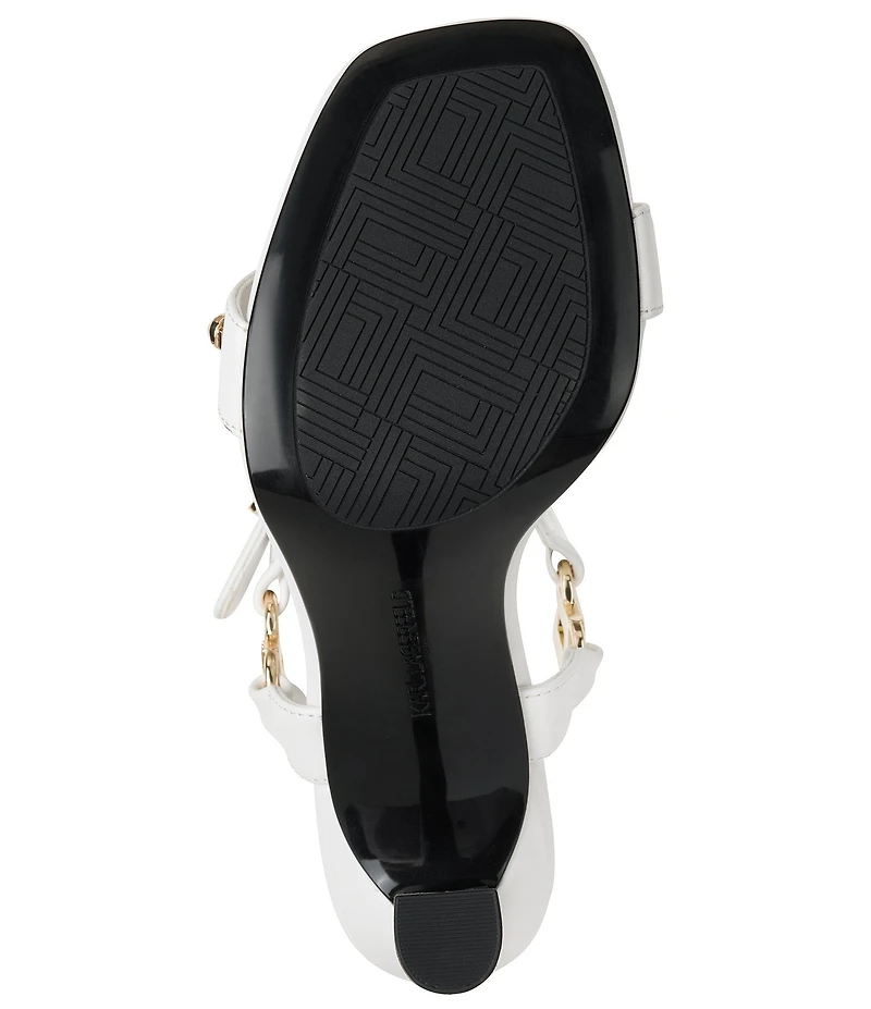 KARL LAGERFELD PARIS Dorcie Pearl Embellished Leather Hardware Detail Ankle Strap Sandals