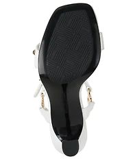 KARL LAGERFELD PARIS Dorcie Pearl Embellished Leather Hardware Detail Ankle Strap Sandals