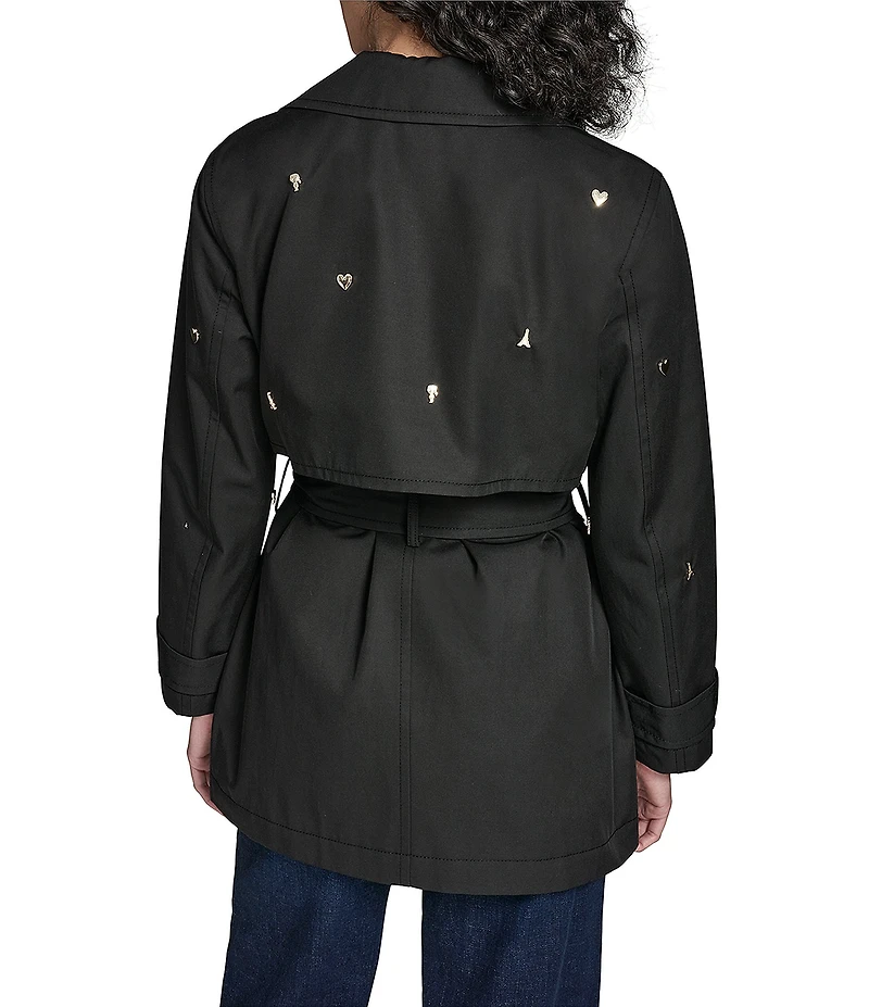 KARL LAGERFELD PARIS Embellish Notch Collar Belted Trench Coat