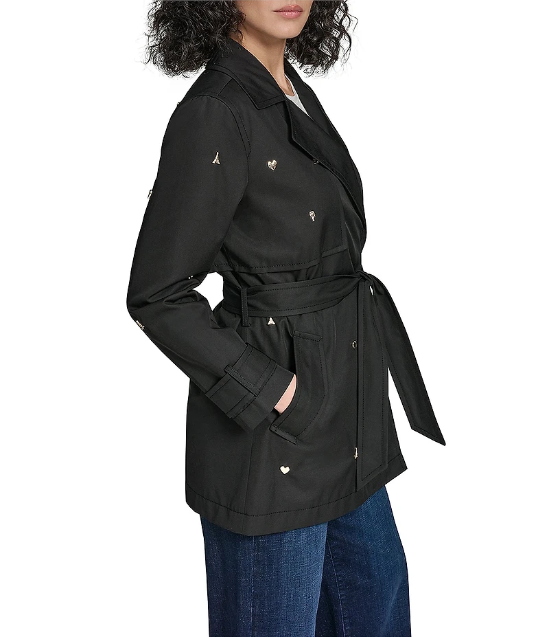 KARL LAGERFELD PARIS Embellish Notch Collar Belted Trench Coat