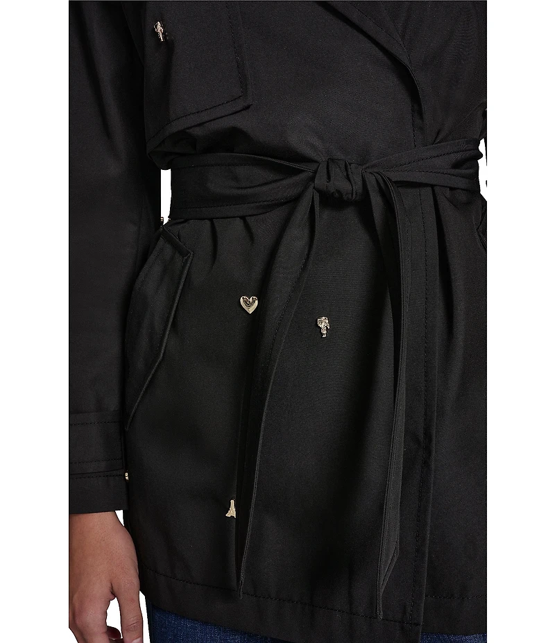 KARL LAGERFELD PARIS Embellish Notch Collar Belted Trench Coat