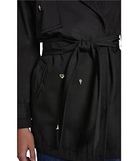 KARL LAGERFELD PARIS Embellish Notch Collar Belted Trench Coat