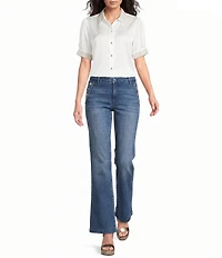KARL LAGERFELD PARIS Embellished Satin Point Collar Short Sleeve Shirt