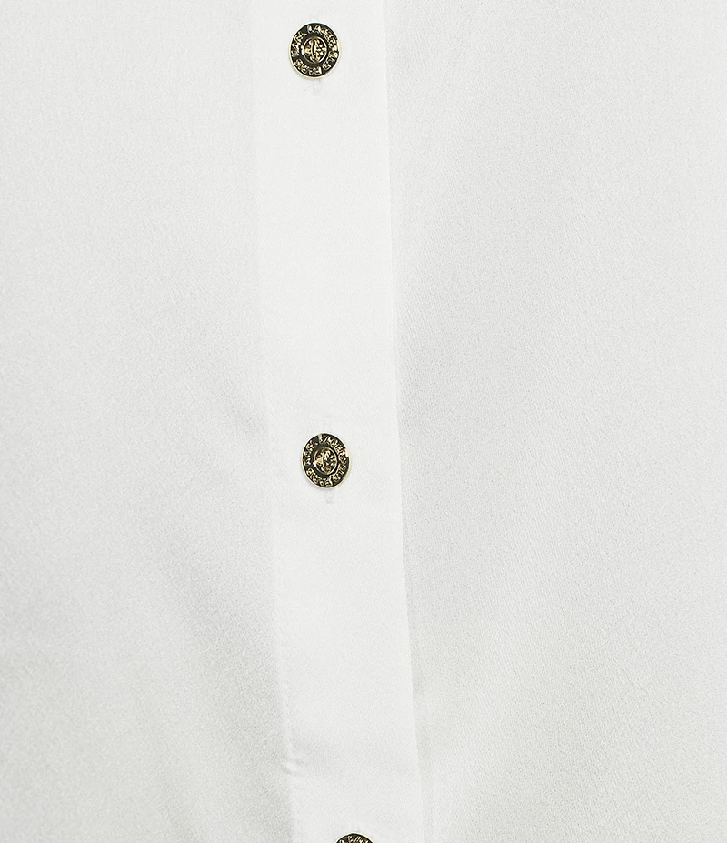 KARL LAGERFELD PARIS Embellished Satin Point Collar Short Sleeve Shirt