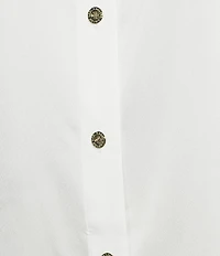 KARL LAGERFELD PARIS Embellished Satin Point Collar Short Sleeve Shirt