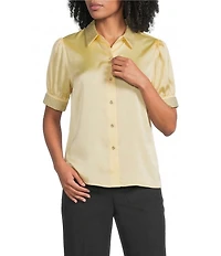 KARL LAGERFELD PARIS Embellished Satin Point Collar Short Sleeve Shirt