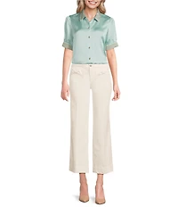 KARL LAGERFELD PARIS Embellished Satin Point Collar Short Sleeve Shirt