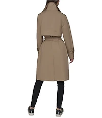 KARL LAGERFELD PARIS Embossed Logo Point Collar Belted Double Breasted Water Resistant Trench Coat