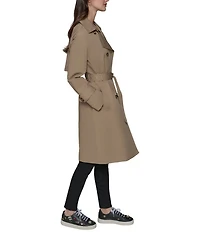 KARL LAGERFELD PARIS Embossed Logo Point Collar Belted Double Breasted Water Resistant Trench Coat