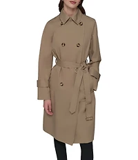 KARL LAGERFELD PARIS Embossed Logo Point Collar Belted Double Breasted Water Resistant Trench Coat