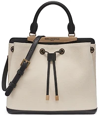 KARL LAGERFELD PARIS Evelina Canvas Drawstring Top Handle Bucket Bag