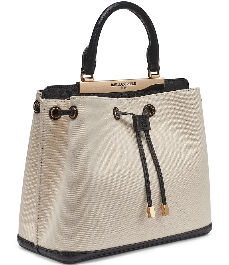 KARL LAGERFELD PARIS Evelina Canvas Drawstring Top Handle Bucket Bag