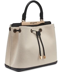 KARL LAGERFELD PARIS Evelina Canvas Drawstring Top Handle Bucket Bag