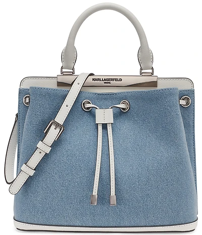 KARL LAGERFELD PARIS Evelina Denim Drawstring Top Handle Bucket Bag
