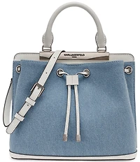 KARL LAGERFELD PARIS Evelina Denim Drawstring Top Handle Bucket Bag