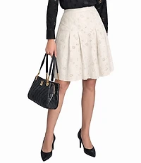 KARL LAGERFELD PARIS Eyelet Embroidered Midi A-Line Skirt