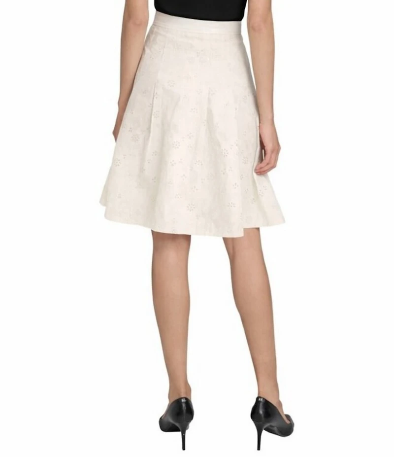 KARL LAGERFELD PARIS Eyelet Embroidered Midi A-Line Skirt