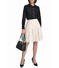 KARL LAGERFELD PARIS Eyelet Embroidered Midi A-Line Skirt