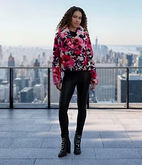 KARL LAGERFELD PARIS Faux Fur Floral Pattern Notch Collar Double Breasted Jacket