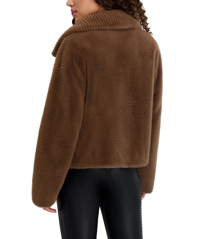 KARL LAGERFELD PARIS Faux Fur Grooved Point Collar Zip Front Jacket