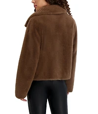 KARL LAGERFELD PARIS Faux Fur Grooved Point Collar Zip Front Jacket