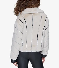 KARL LAGERFELD PARIS Faux Mink Leather Twill Taping Point Collar Zip Front Bomber Jacket