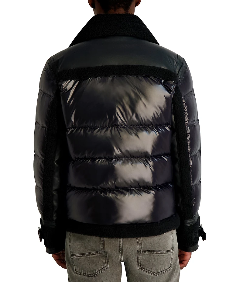 Karl Lagerfeld Paris Faux Shearling Collared Mixed Media Jacket