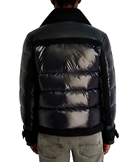 Karl Lagerfeld Paris Faux Shearling Collared Mixed Media Jacket